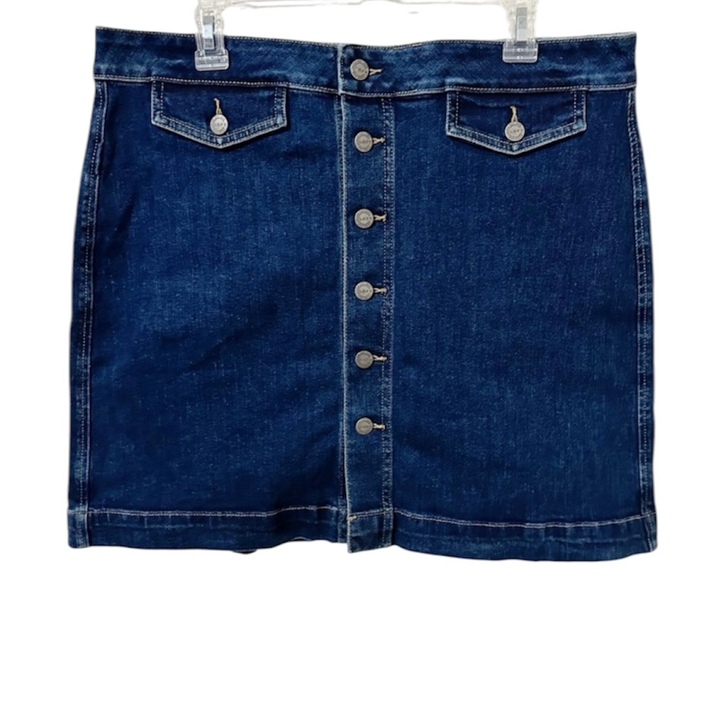 LOFT Denim Skirt Button Front‎ Dark Wash Sz 14